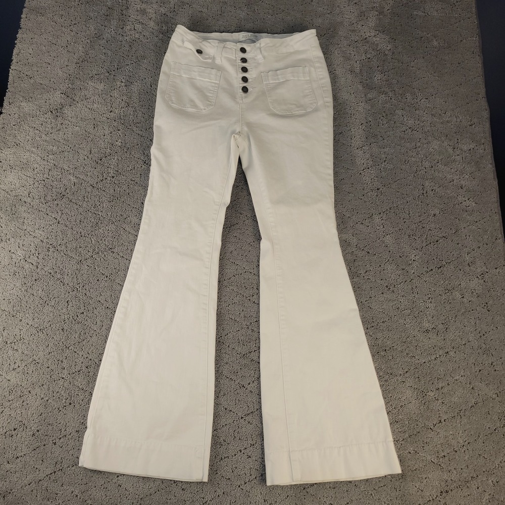Judy Blue Jeans Womens 9/29 White Flare Fit Button Fly High Rise Hippie Festival